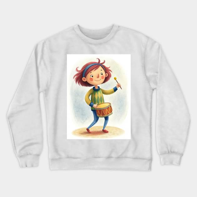 Drum Playing cute girl Crewneck Sweatshirt by osmansargin